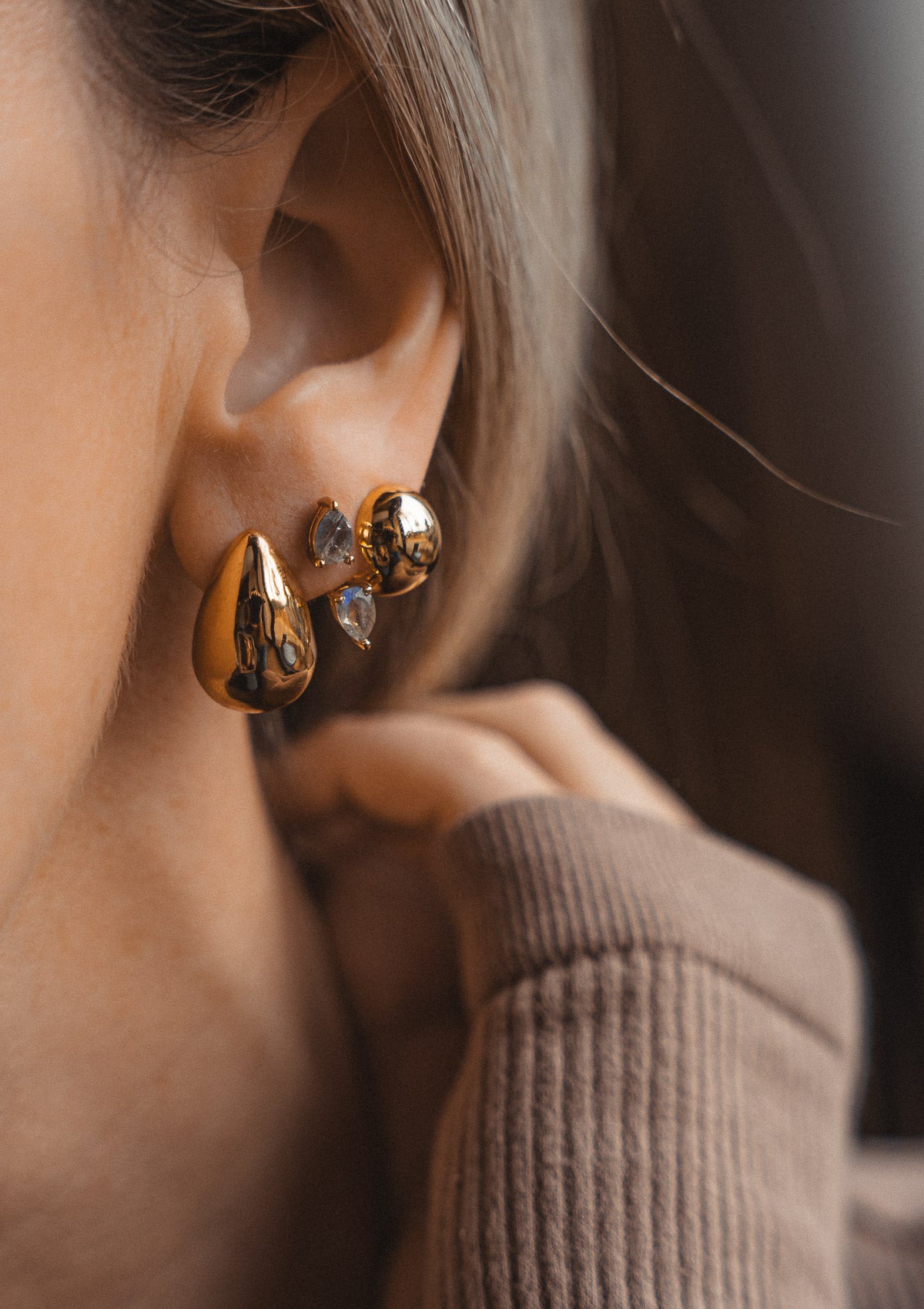 Boucles d'Oreilles Double - Gouttes de Labradorite