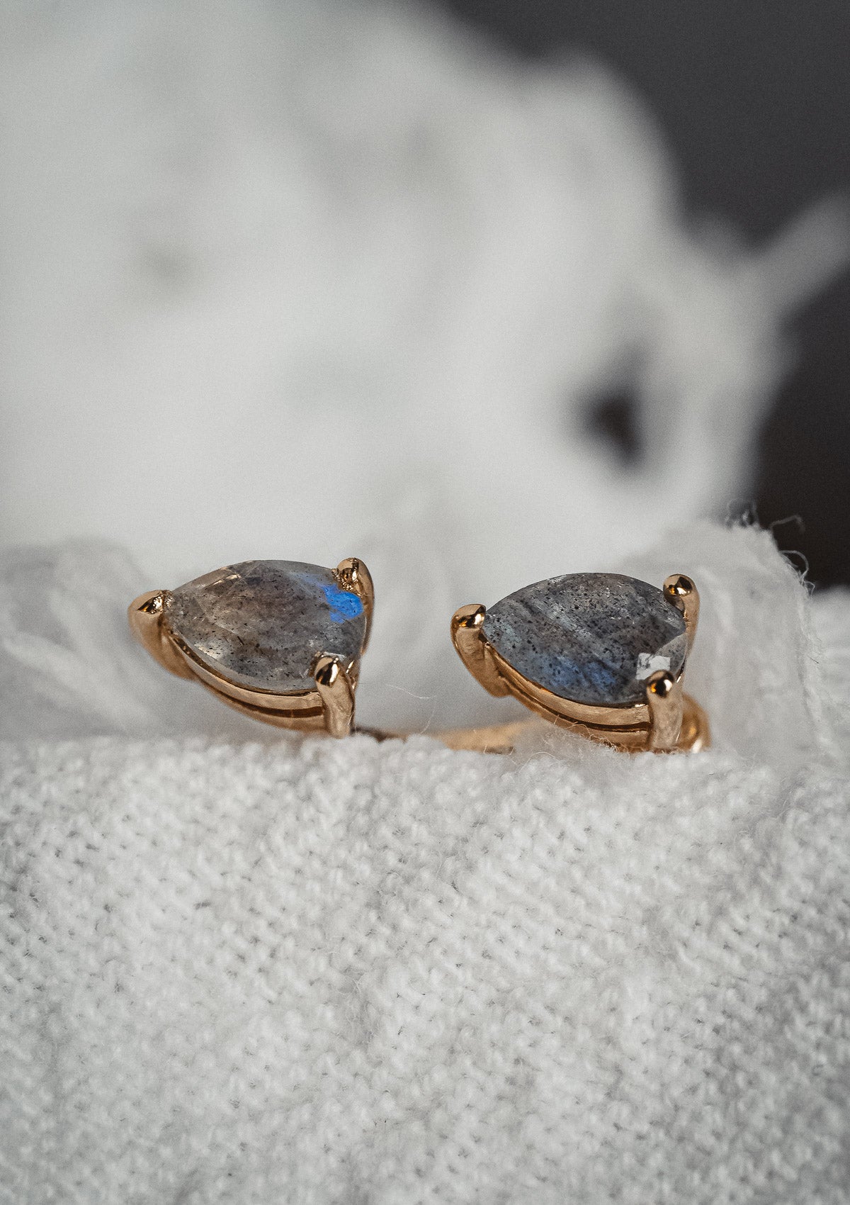 Boucles d'Oreilles Double - Gouttes de Labradorite