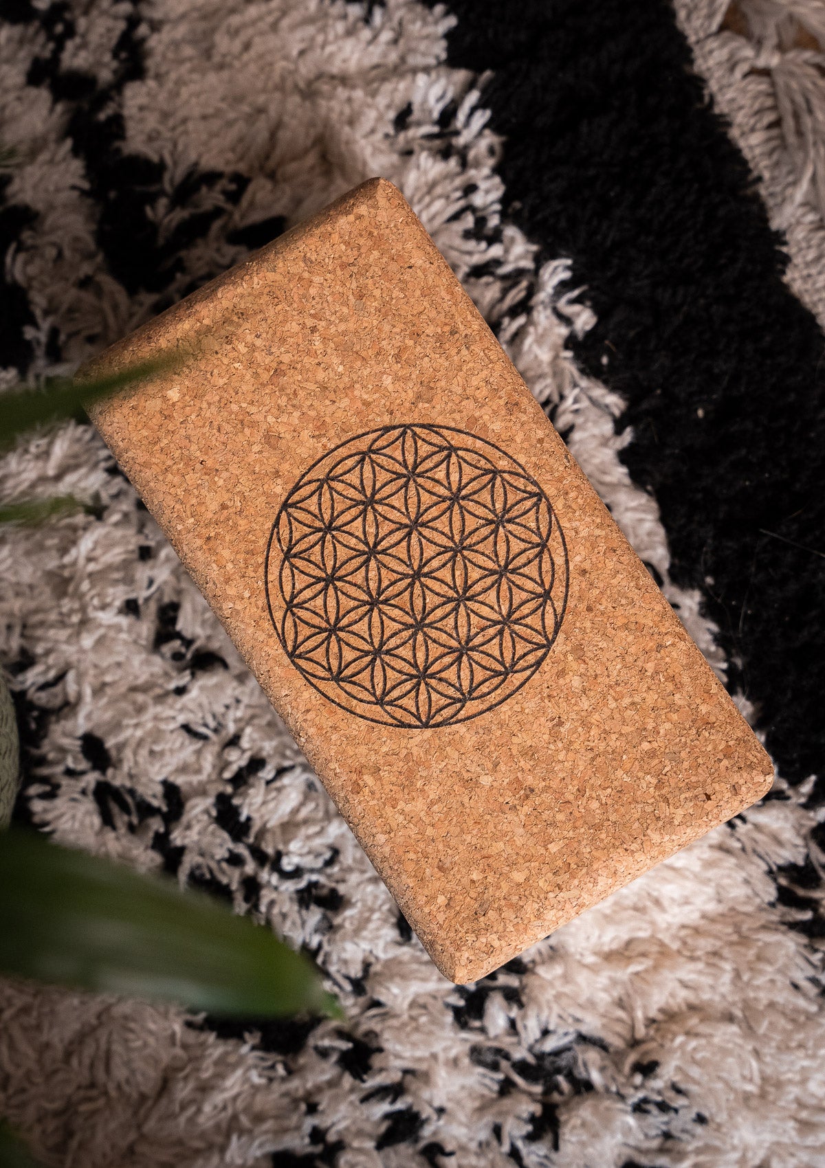 Bloc de yoga en liège avec impression Fleur de Vie.