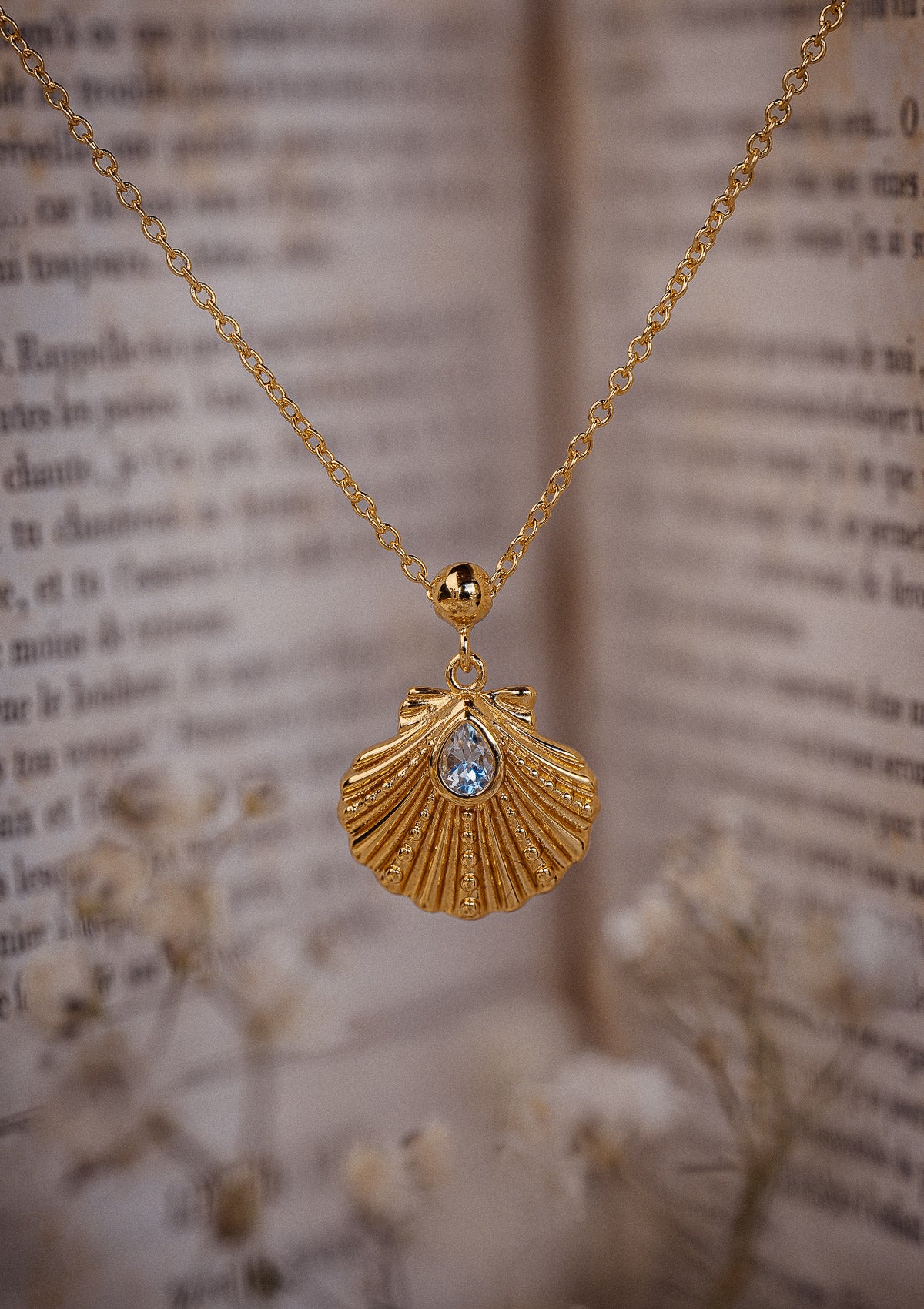 Collier Coquillage et Aigue-Marine – L’Appel Secret