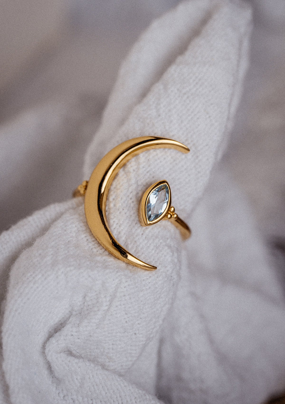 Bague Lune et Aigue-Marine - Éveil Marin