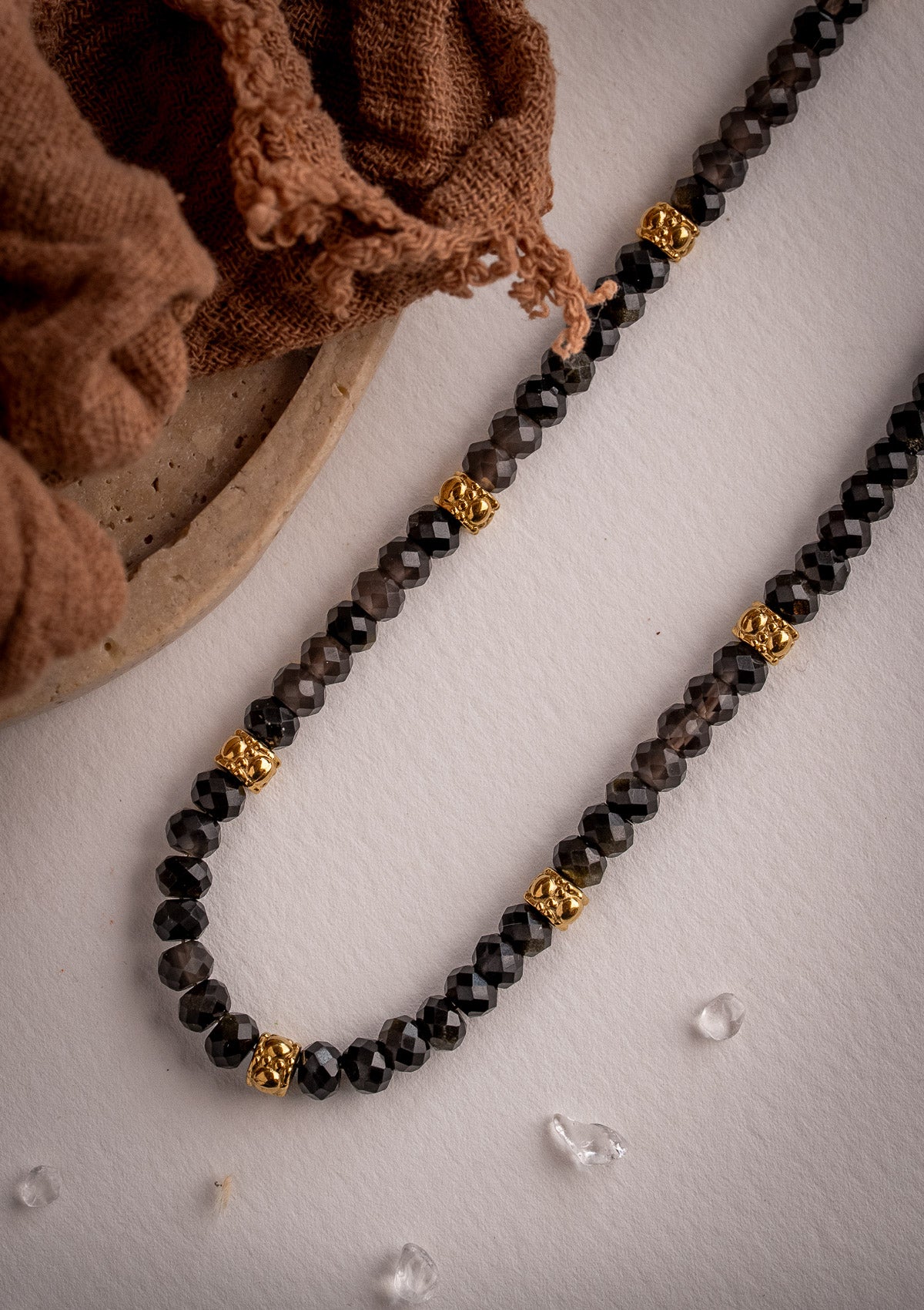 Collier Obsidienne Dorée - Bouclier Céleste