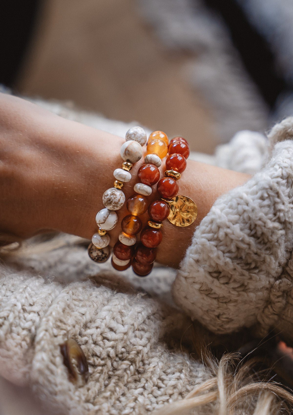 Bracelet Élastique Cornaline & Magnésite – Équilibre Intuitif