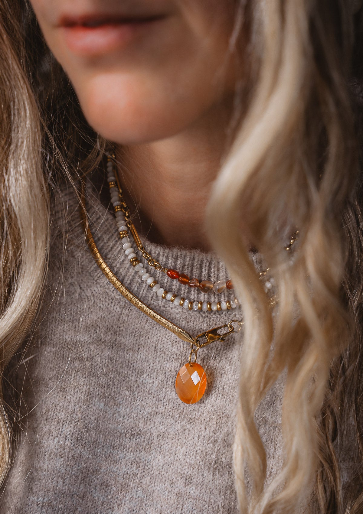 Collier maille Serpent Cornaline - Lune de Feu