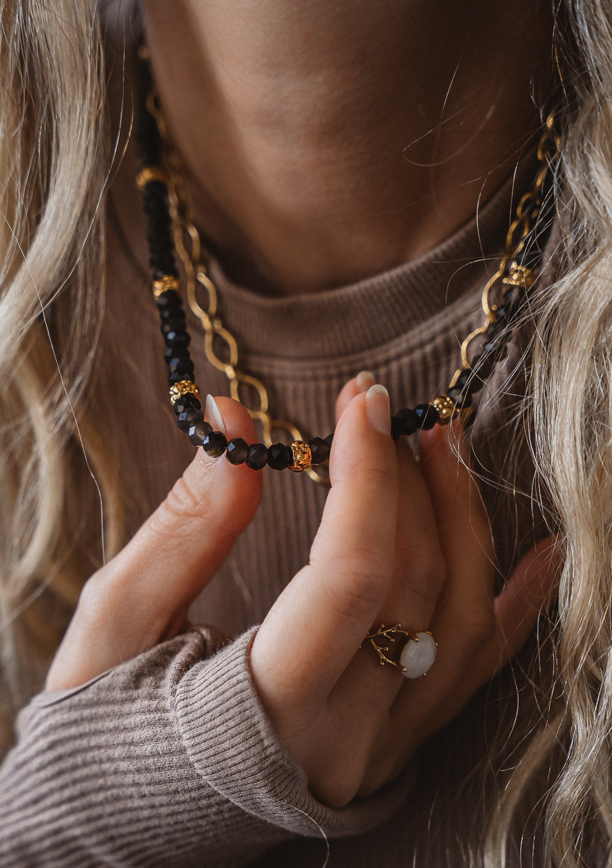 Collier Obsidienne Dorée - Bouclier Céleste