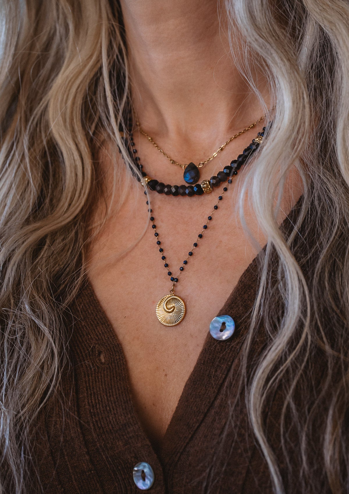 Collier Perlé Noir - Spirale