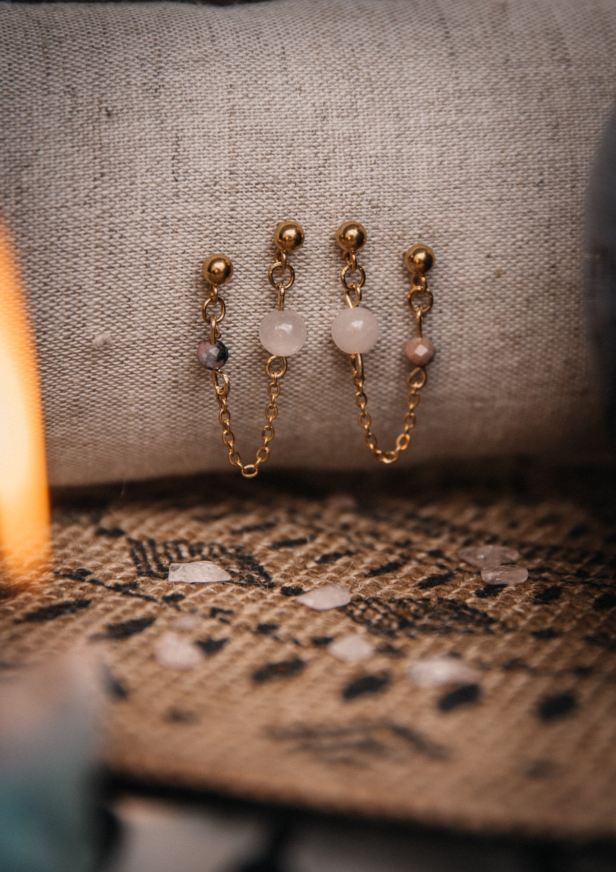 Boucles d'oreilles Quartz Rose et Rhodonite - Retour à la Paix