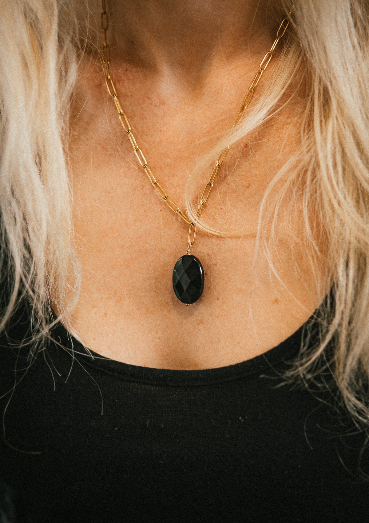 Collier gros maillon Onyx noir - Foi guerrière