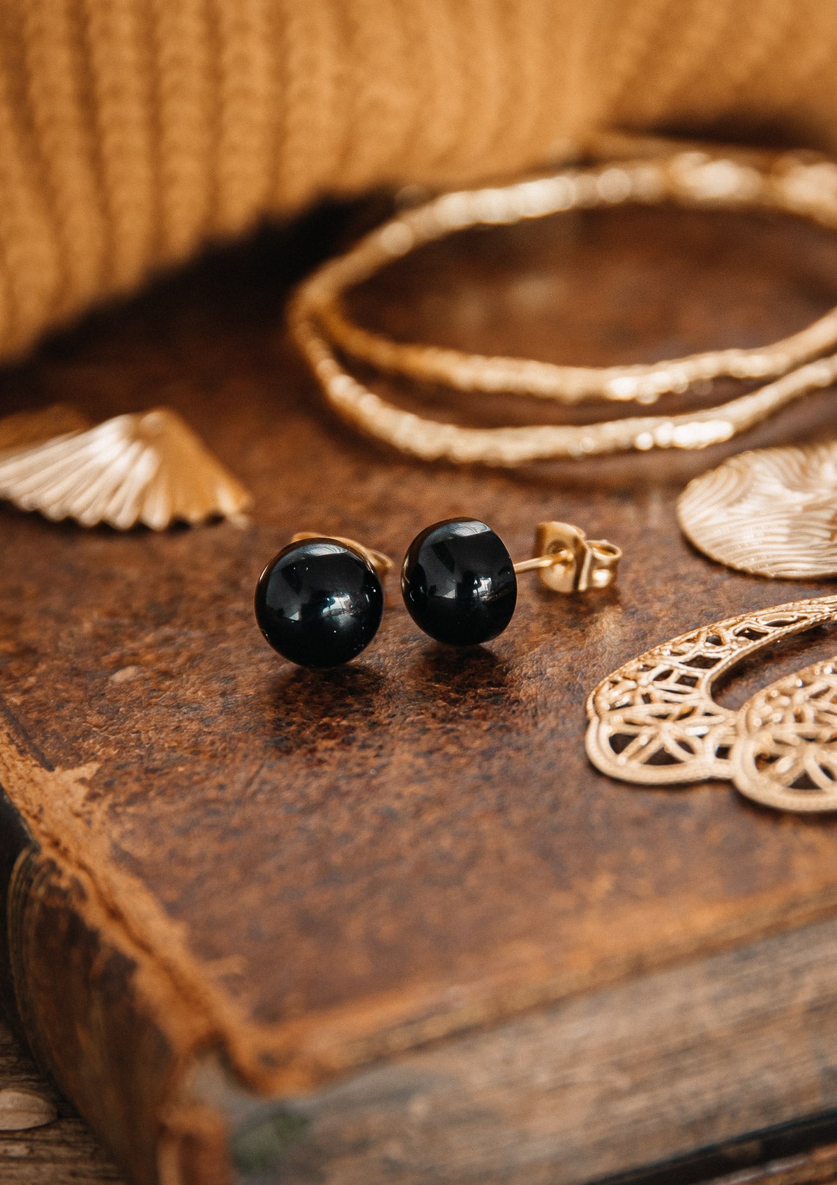 Boucles d'oreilles Puces  Onyx