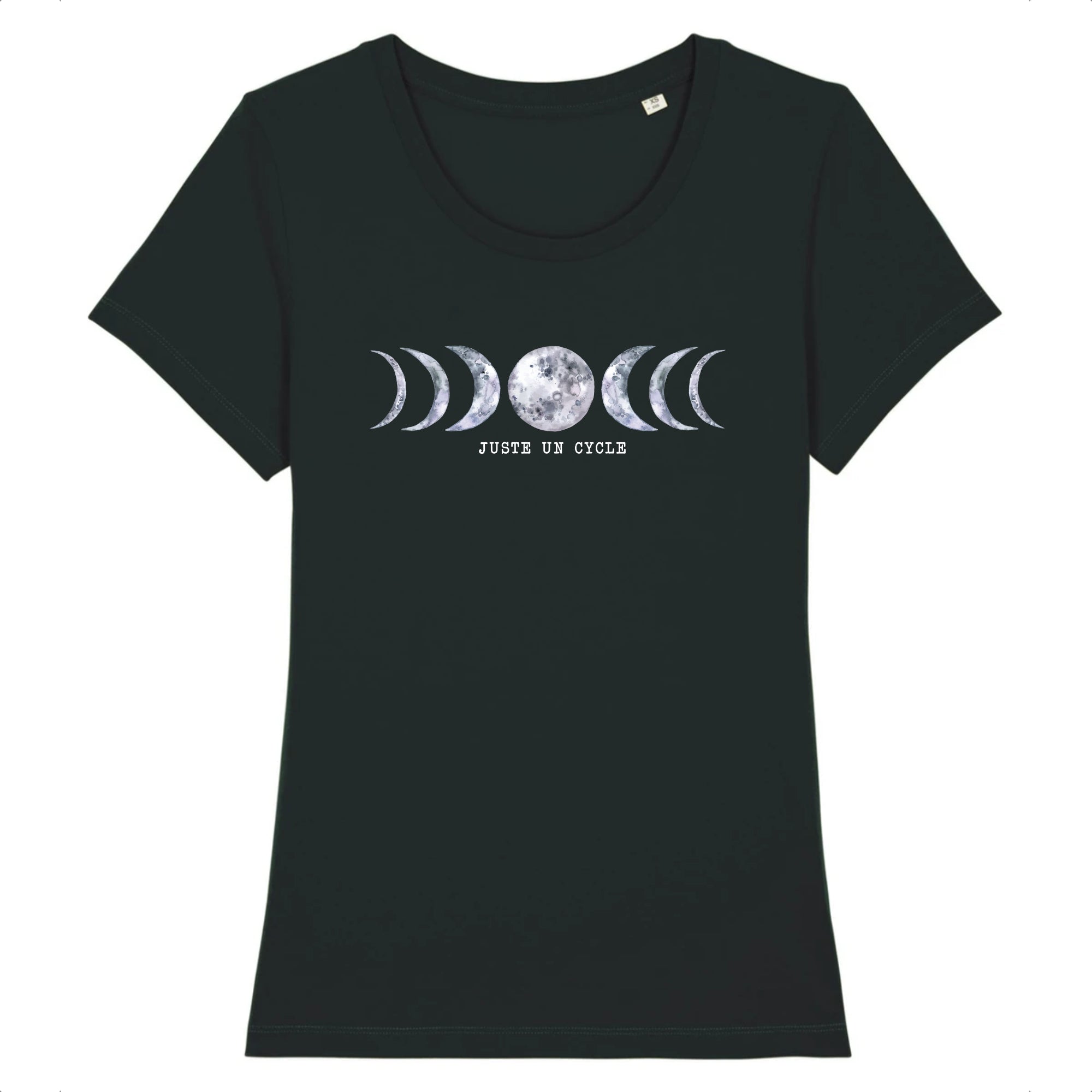 T-shirt Femme noir phase de la lune - Juste un cycle - Coton 100% Bio