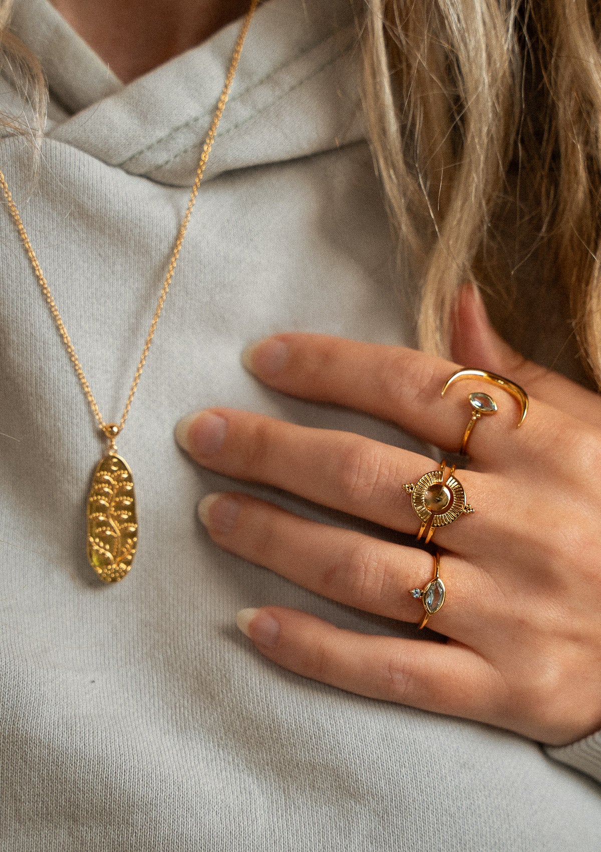 Bague Lune et Aigue-Marine - Éveil Marin
