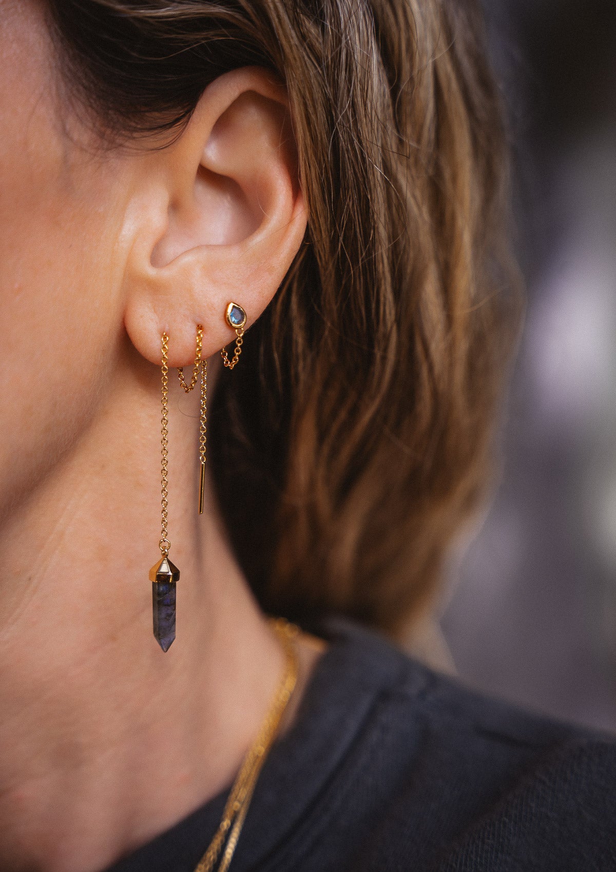 Boucle d’Oreille Labradorite – Sagesse en Mouvement (Vendue à l’unité)