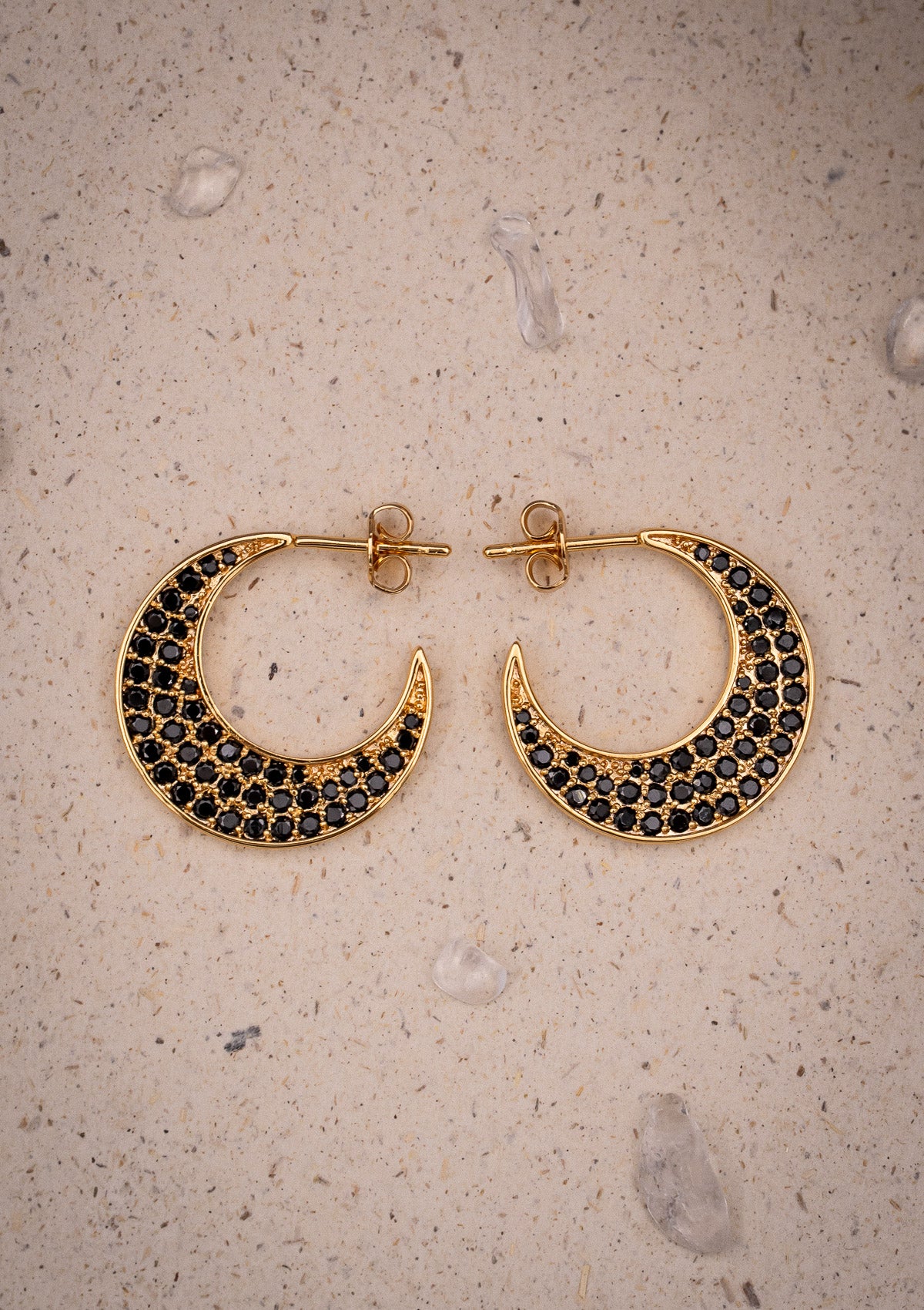 Créoles en forme de croissant de lune (20 mm) onyx noir