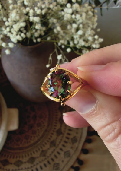 Bague dorée Topaze Aura – bijou lithothérapie intuition