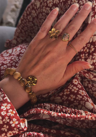 Bague avec Jaspe Océan et contour perlé