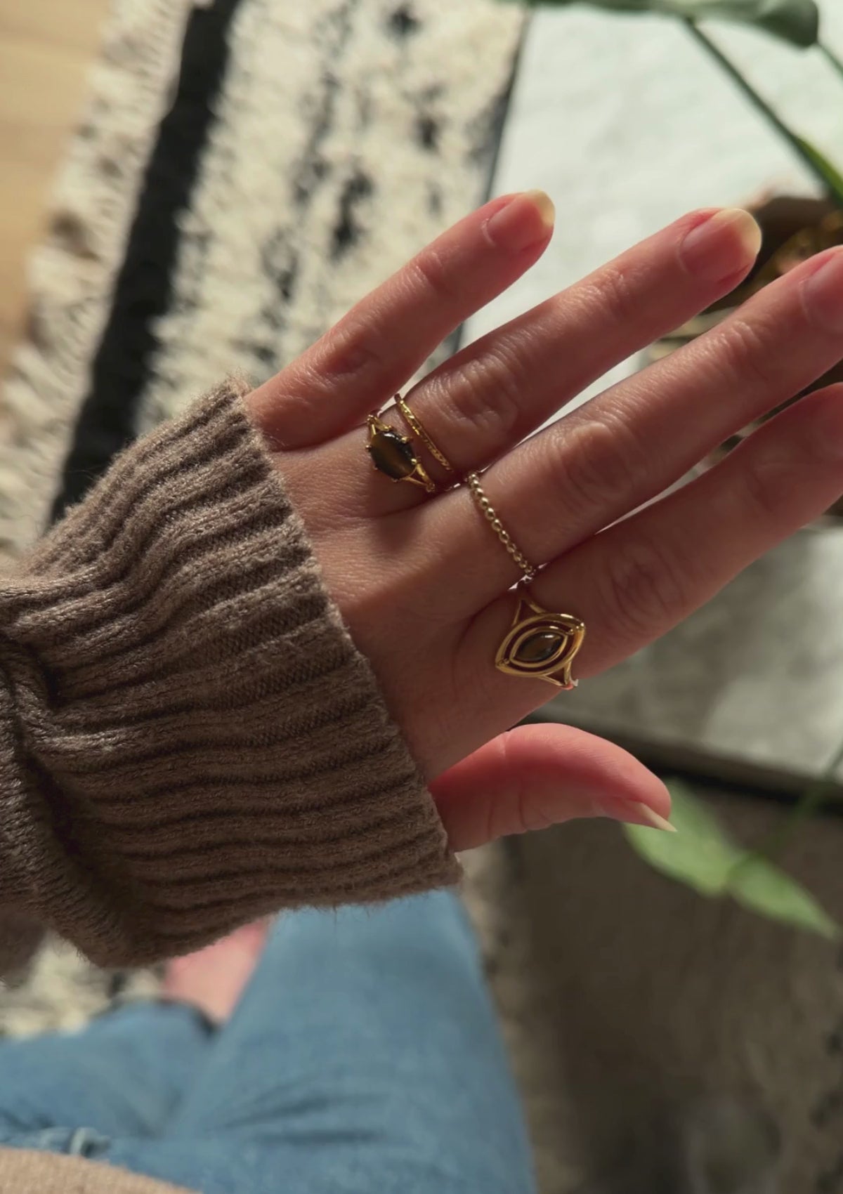 bague oeil de tigre dorée
