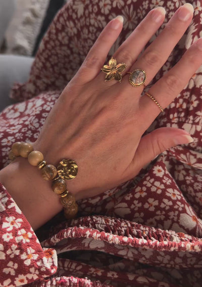 gros bracelet vraies pierres naturelles inox doré - statement jewelry