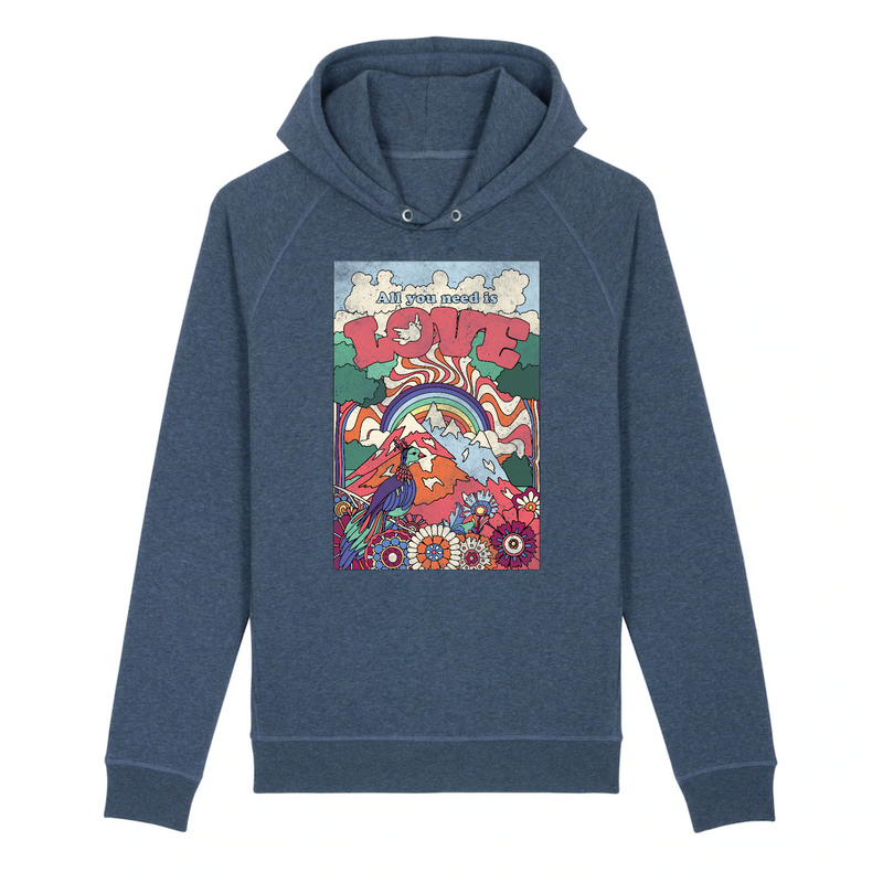 SWEAT FEMME BLEU - ALL WE NEED IS LOVE - COTON 100% BIO