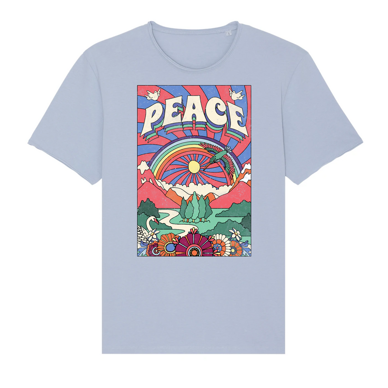 T-SHIRT FEMME BLEU - PEACE - COTON 100% BIO