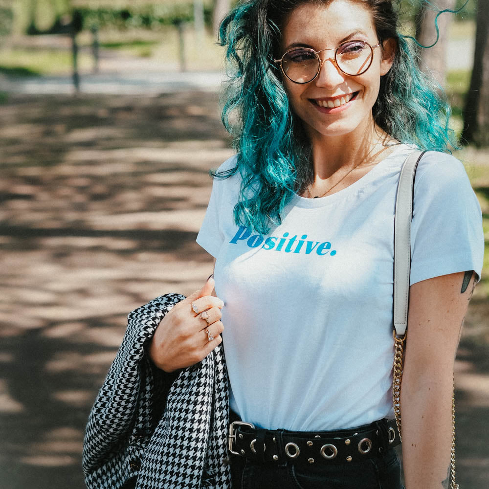 T-shirt Femme blanc - Positive - Coton 100% Bio