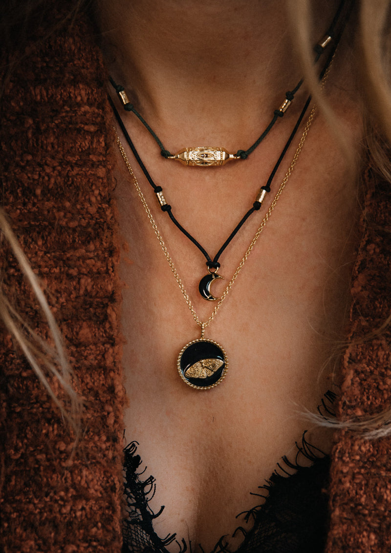 Collier Lune émail noir - Clair Obscur