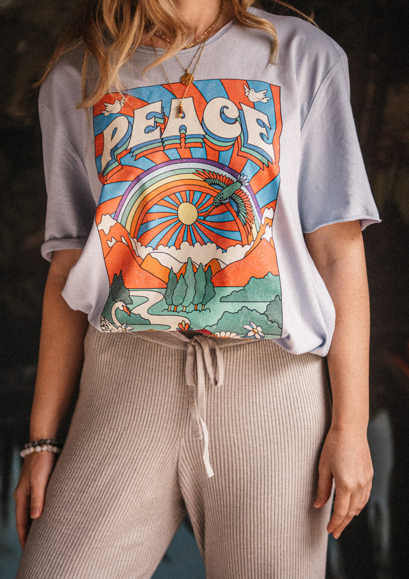 T-SHIRT FEMME BLEU - PEACE - COTON 100% BIO