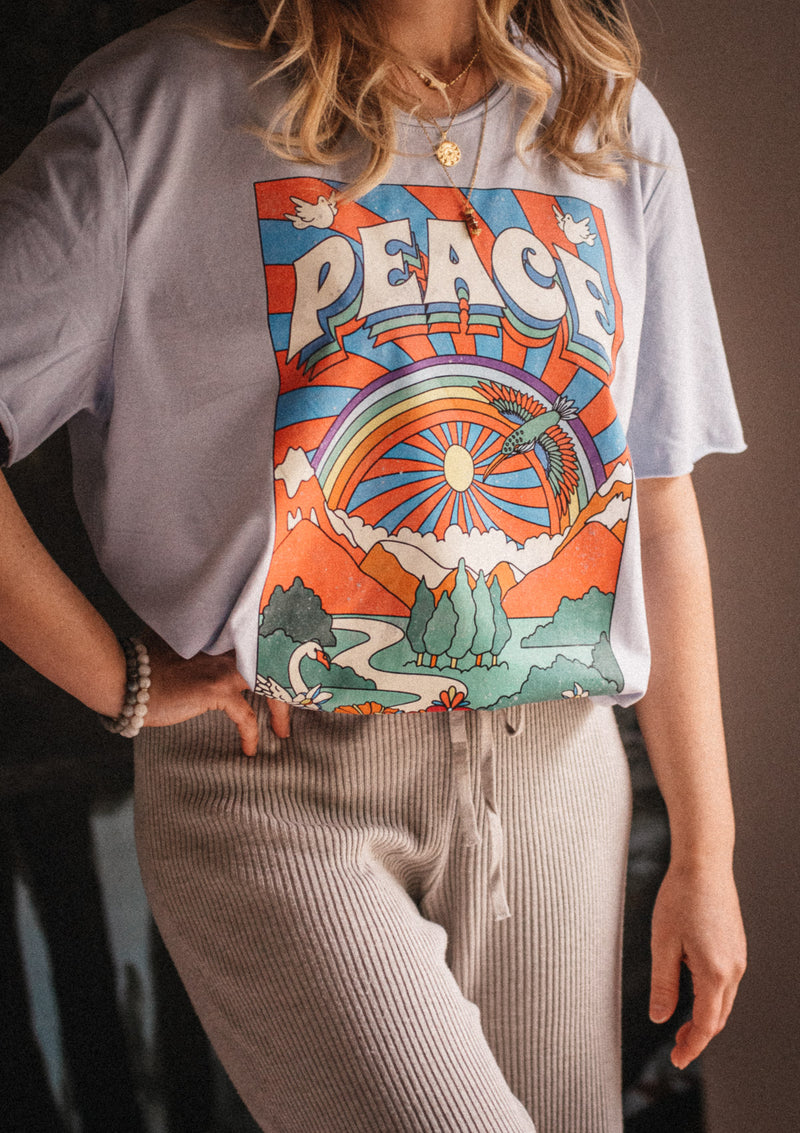 T-SHIRT FEMME BLEU - PEACE - COTON 100% BIO