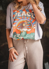 T-SHIRT FEMME BLEU - PEACE - COTON 100% BIO