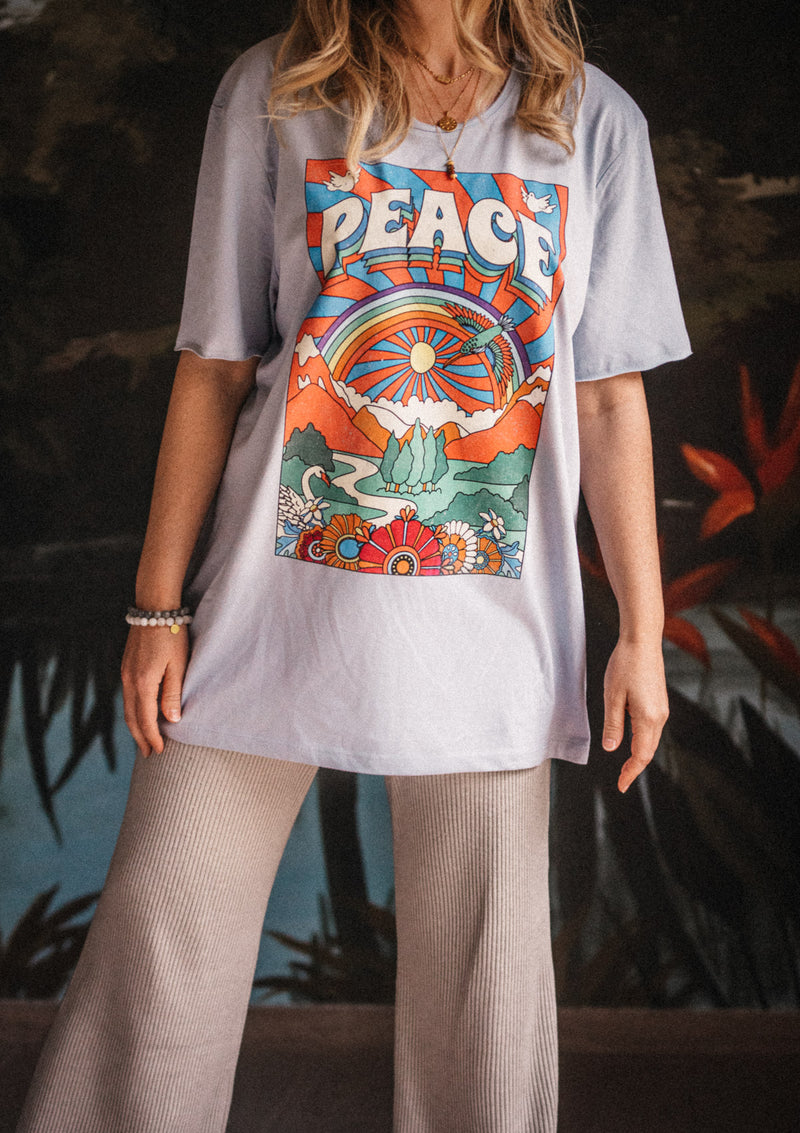 T-SHIRT FEMME BLEU - PEACE - COTON 100% BIO