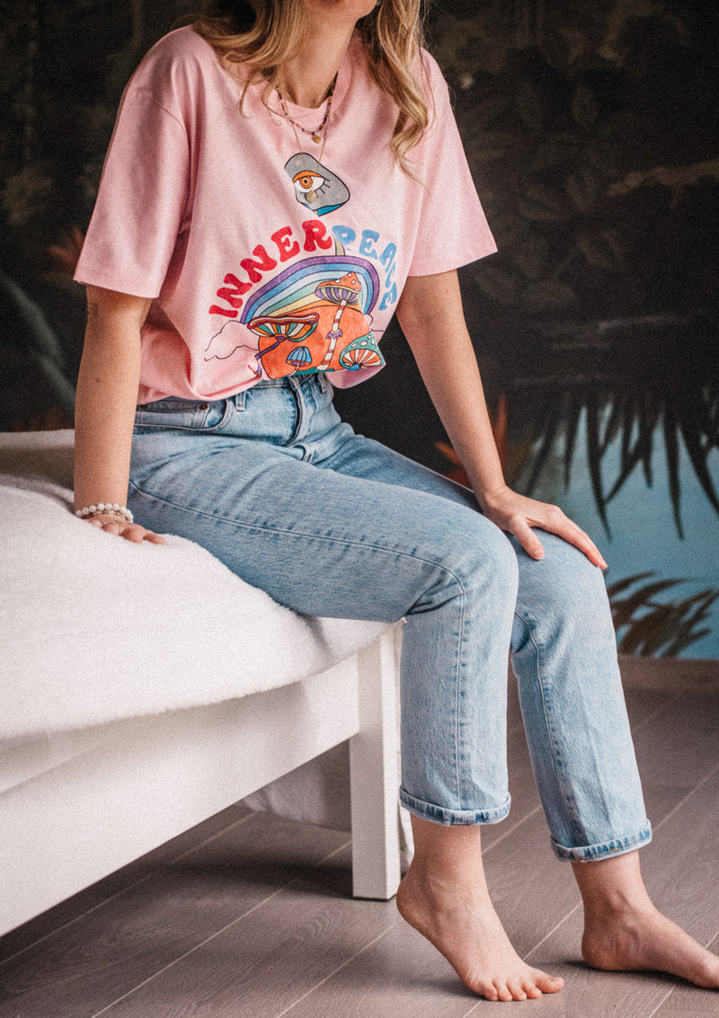 T-SHIRT FEMME ROSE - INNER PEACE - COTON 100% BIO