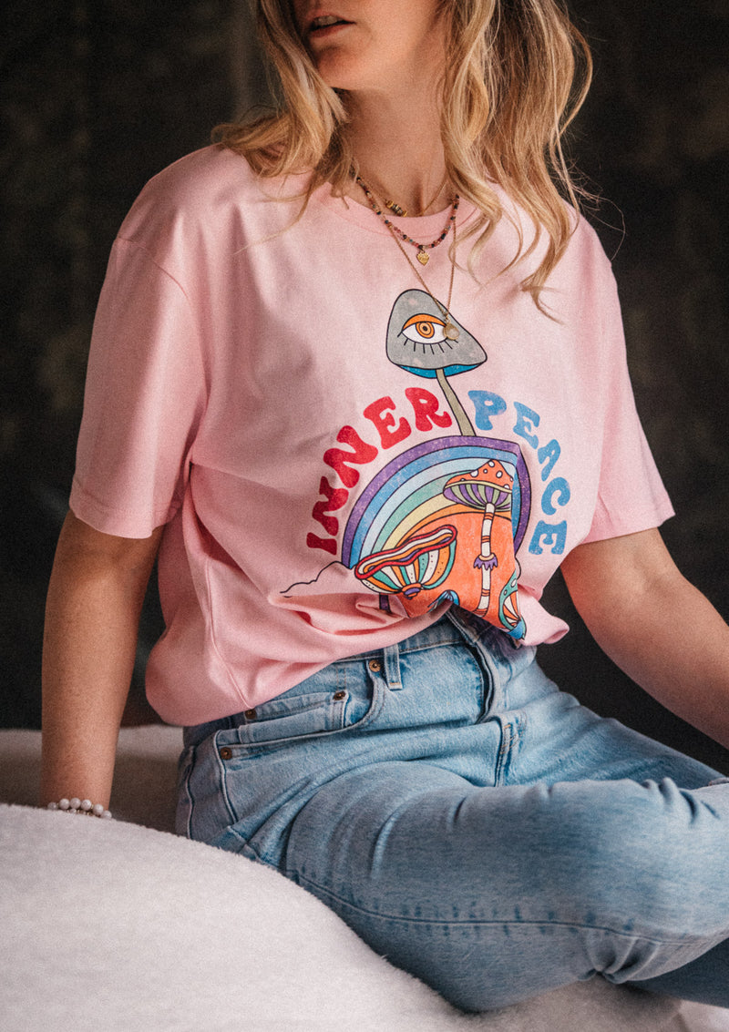T-SHIRT FEMME ROSE - INNER PEACE - COTON 100% BIO