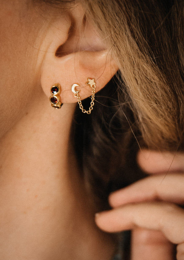 Boucle d'oreille deux piercings - Lune et Etoile (Vendue à l'unité)